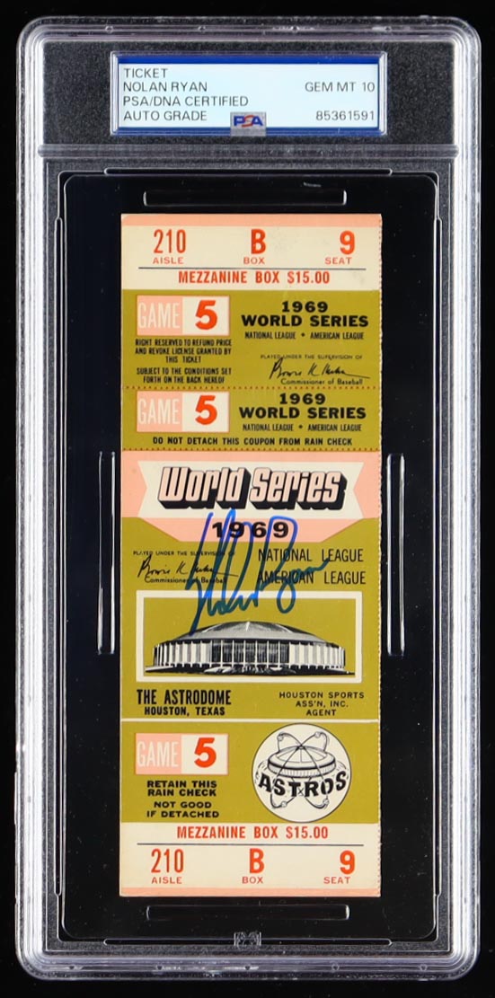 Nolan Ryan Signed 1969 World Series Astrodome Game 5 Ticket (PSA | Auto 10) at PristineAuction.com Nolan Ryan Signed 1969 World Series Astrodome Game 5 Ticket (PSA | Auto 10) at PristineAuction.com