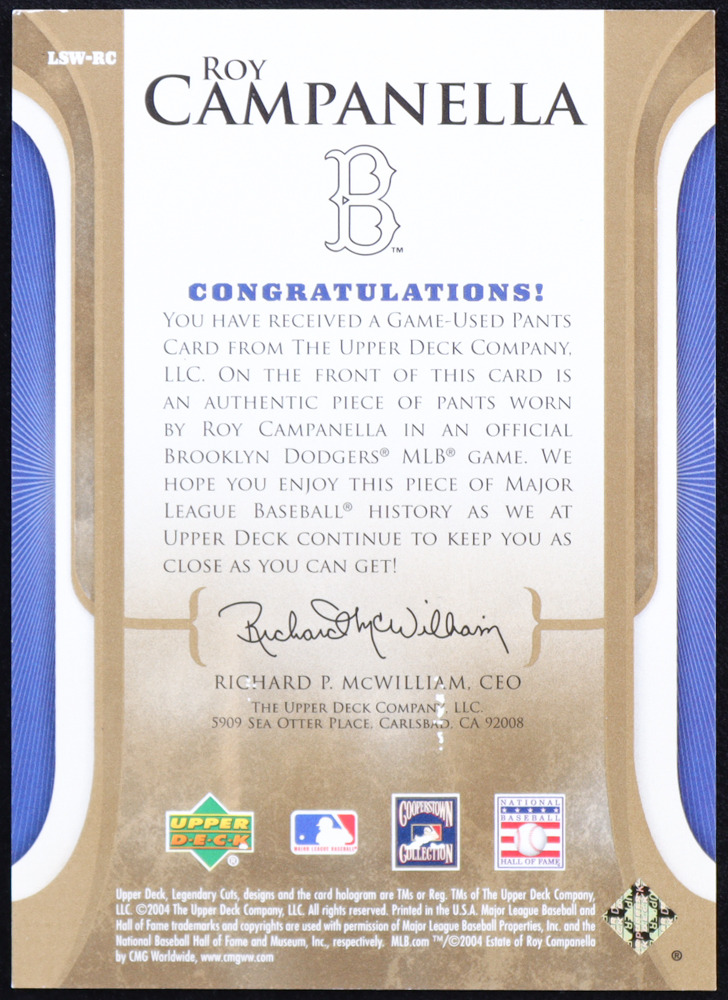 Roy Campanella Pants 2004 SP Legendary Cuts Legendary Swatches #RC at PristineAuction.com Roy Campanella Pants 2004 SP Legendary Cuts Legendary Swatches #RC at PristineAuction.com