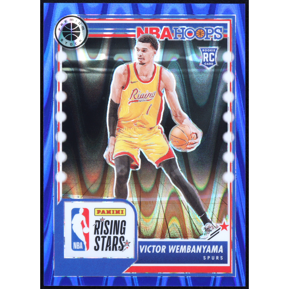 Victor Wembanyama 2023-24 Hoops Premium Stock Blue Seismic Prizm #282 #66/99 RC at PristineAuction.com
