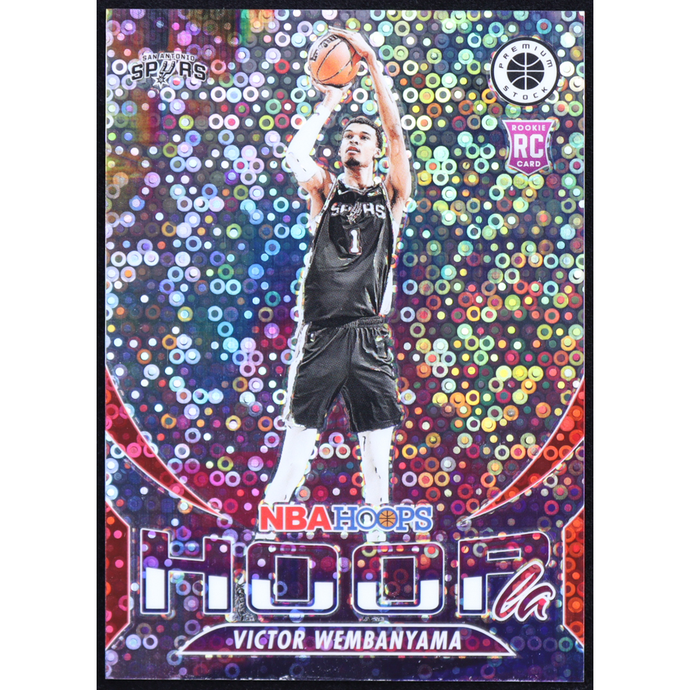 Victor Wembanyama 2023-24 Hoops Premium Stock Hoopla Blue Disco #5 #66/99 RC at PristineAuction.com