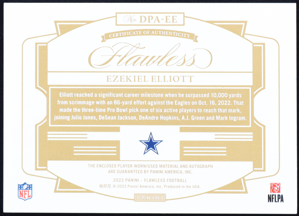 Ezekiel Elliott 2022 Flawless Double Patch Autographs #DPAEE at PristineAuction.com Ezekiel Elliott 2022 Flawless Double Patch Autographs #DPAEE at PristineAuction.com