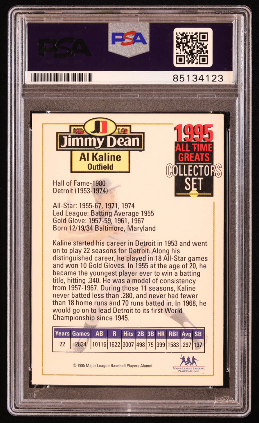 Al Kaline Signed 1995 Jimmy Dean All-Time Greats #3 (PSA | Autograph Grade 9) at PristineAuction.com Al Kaline Signed 1995 Jimmy Dean All-Time Greats #3 (PSA | Autograph Grade 9) at PristineAuction.com