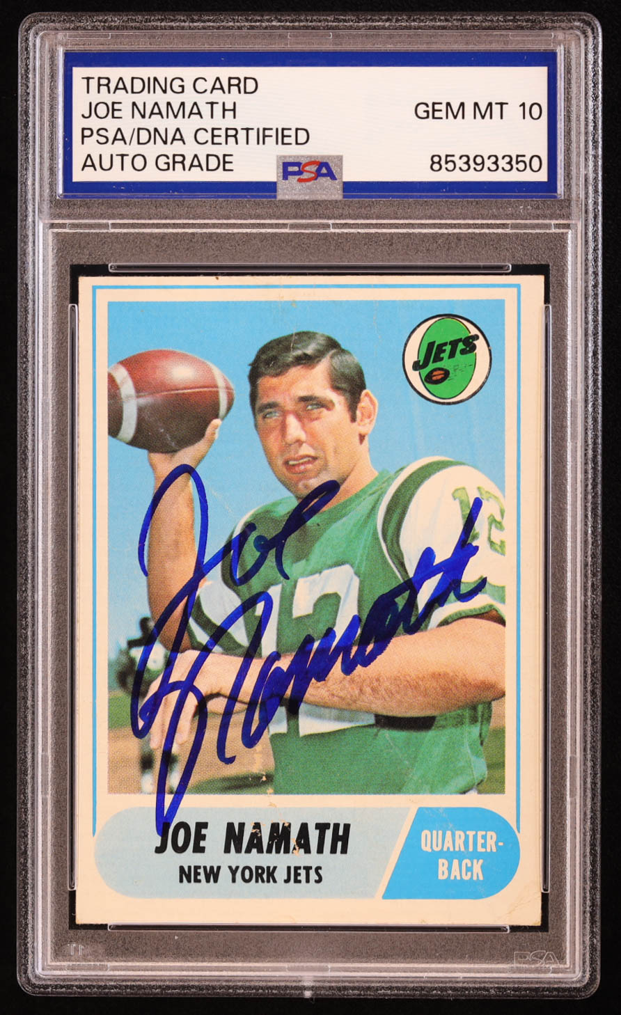 Joe Namath Signed 1968 Topps #65 (PSA | Autograph Grade 10) at PristineAuction.com Joe Namath Signed 1968 Topps #65 (PSA | Autograph Grade 10) at PristineAuction.com