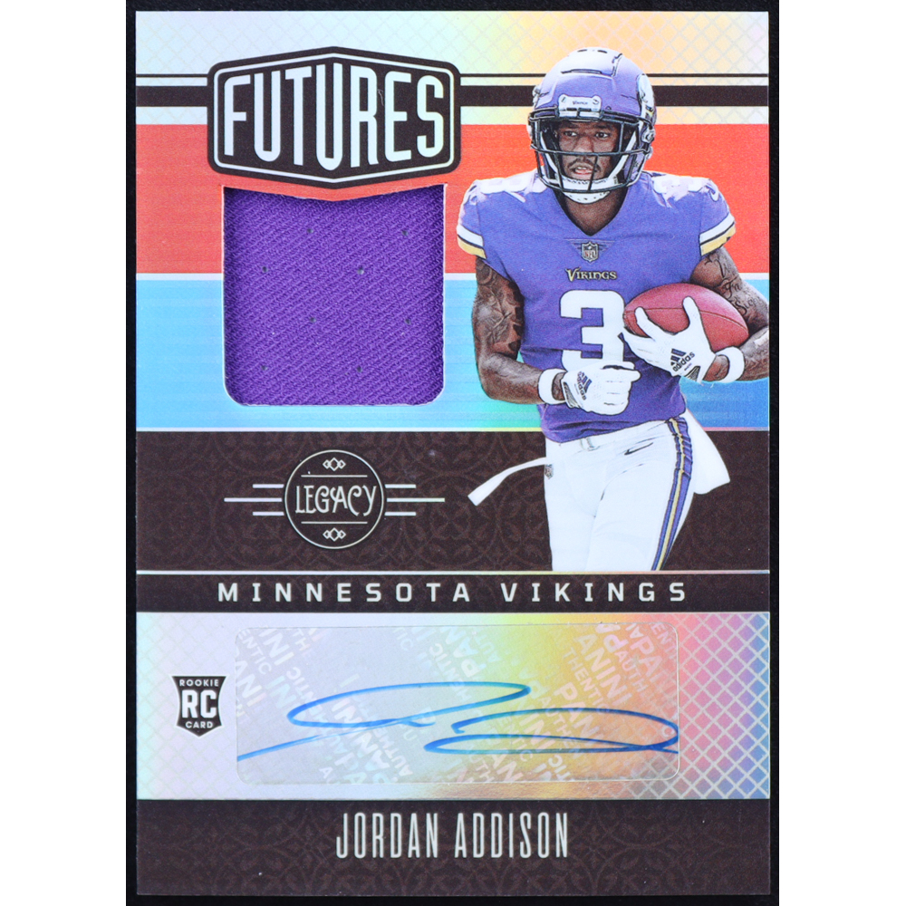 Jordan Addison 2023 Panini Legacy Futures Patch Autographs #10 #89/249 RC at PristineAuction.com