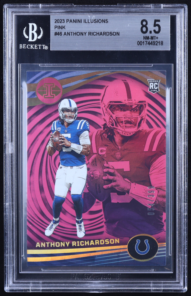 Anthony Richardson 2023 Panini Illusions Pink #46 RC #054/399 (BGS 8.5) at PristineAuction.com Anthony Richardson 2023 Panini Illusions Pink #46 RC #054/399 (BGS 8.5) at PristineAuction.com