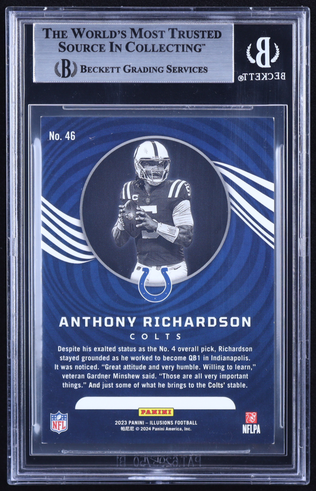 Anthony Richardson 2023 Panini Illusions Pink #46 RC #054/399 (BGS 8.5) at PristineAuction.com Anthony Richardson 2023 Panini Illusions Pink #46 RC #054/399 (BGS 8.5) at PristineAuction.com