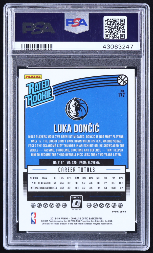 Luka Doncic 2018-19 Donruss Optic Shock #177 RR RC (PSA 9) at PristineAuction.com Luka Doncic 2018-19 Donruss Optic Shock #177 RR RC (PSA 9) at PristineAuction.com