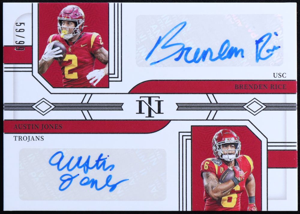 Austin Jones / Brenden Rice 2024 Panini National Treasures Collegiate Dual Signatures #2 RC #59/99 at PristineAuction.com Austin Jones / Brenden Rice 2024 Panini National Treasures Collegiate Dual Signatures #2 RC #59/99 at PristineAuction.com