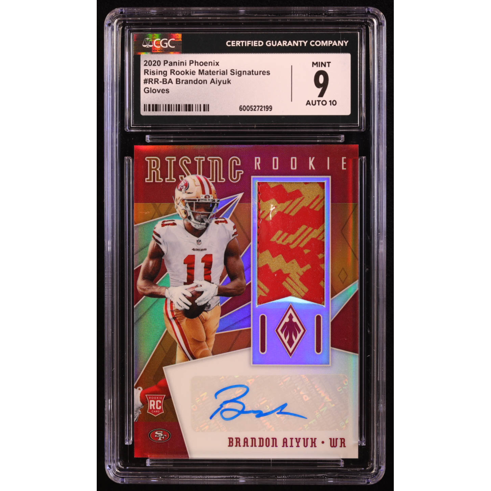 Brandon Aiyuk 2020 Panini Phoenix Rising Rookie Material Signatures Glove #15 RC #61/75 (CGC 9 | Autograph Graded CGC 10) at PristineAuction.com Brandon Aiyuk 2020 Panini Phoenix Rising Rookie Material Signatures Glove #15 RC #61/75 (CGC 9 | Autograph Graded CGC 10) at PristineAuction.com