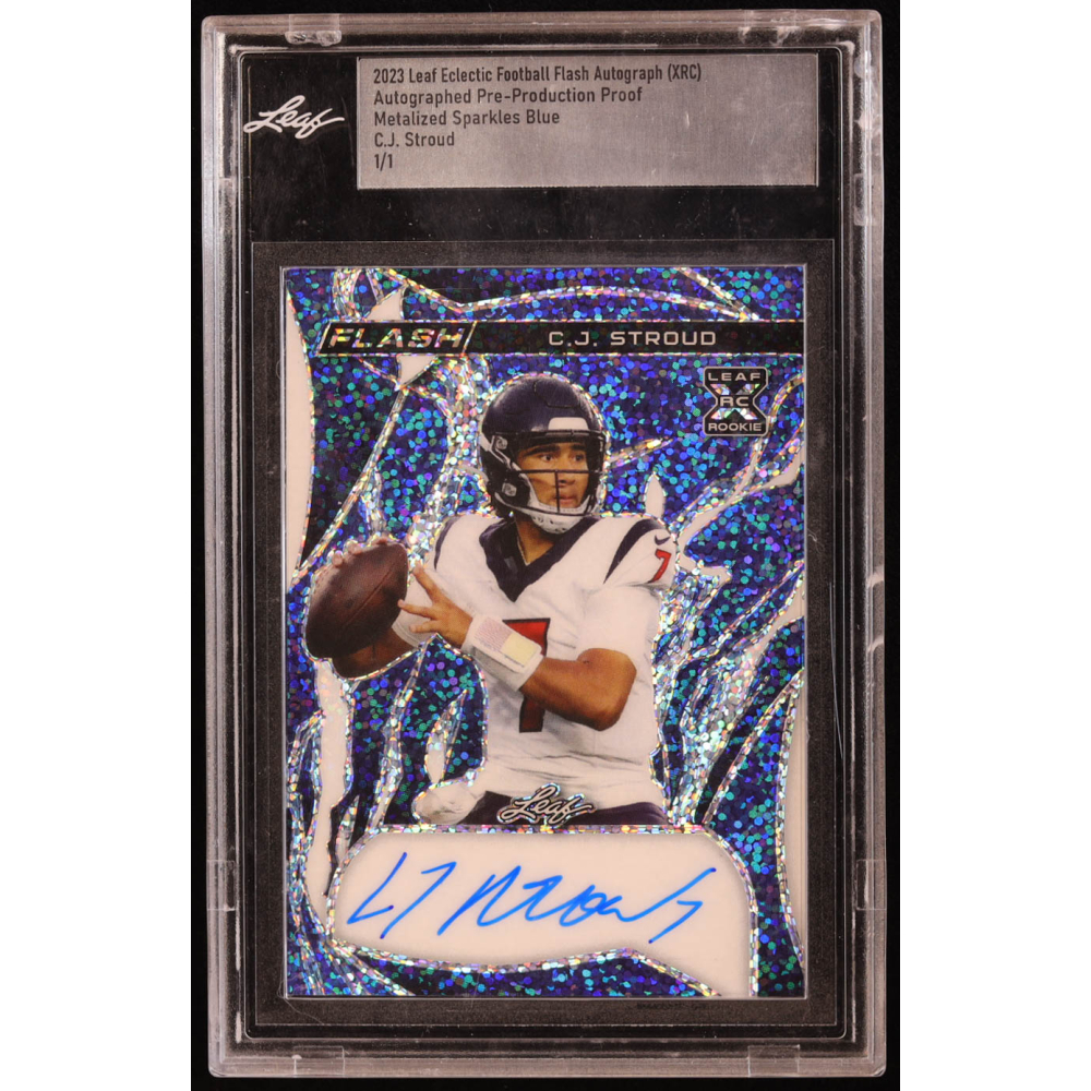 CJ Stroud 2023 Leaf Flash Autograph Sparkles Blue Pre-Production Proof #NNO RC #1/1 (Leaf) at PristineAuction.com