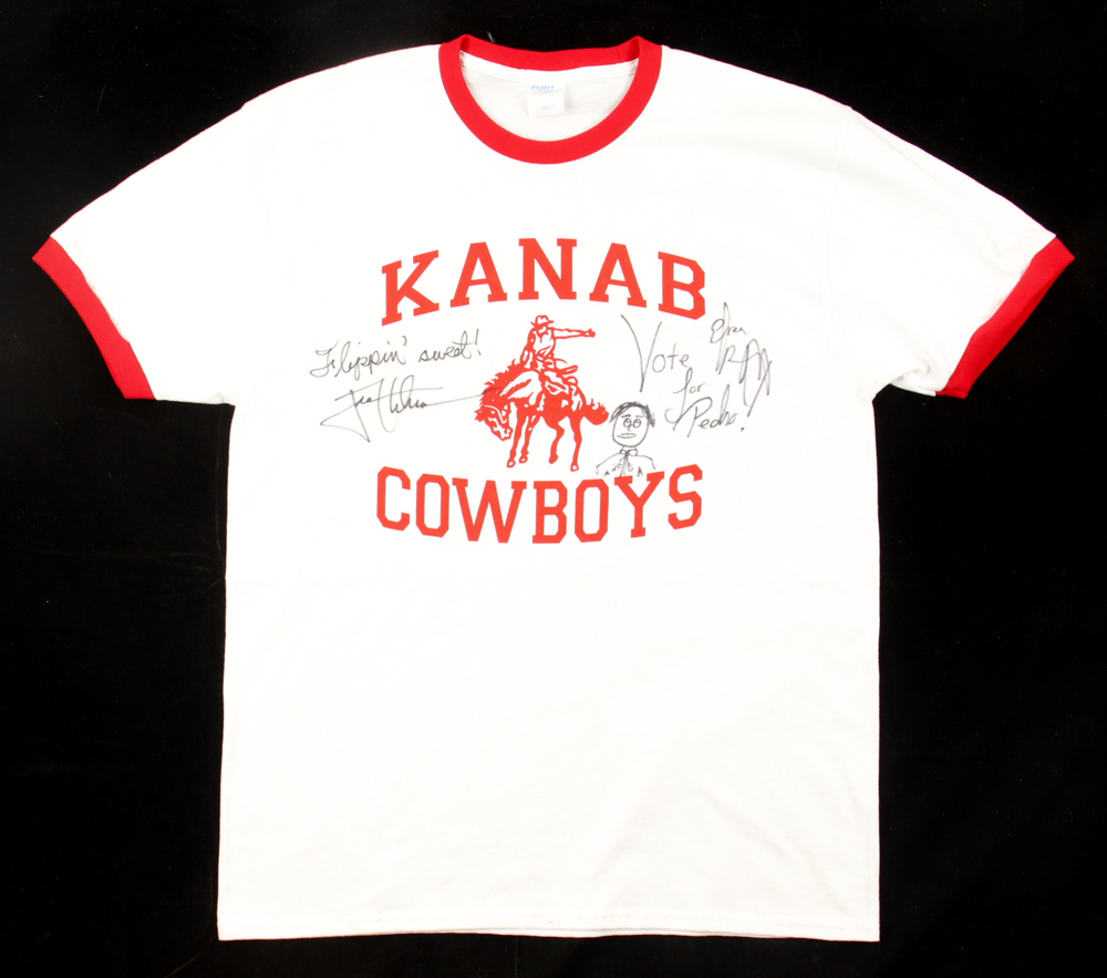 Jon Heder & Efren Ramirez Signed "Napoleon Dynamite" Kanan Cowboys T-Shirt With Inscriptions & Hand-Drawn Sketch (JSA) at PristineAuction.com Jon Heder & Efren Ramirez Signed "Napoleon Dynamite" Kanan Cowboys T-Shirt With Inscriptions & Hand-Drawn Sketch (JSA) at PristineAuction.com
