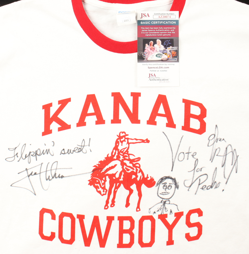 Jon Heder & Efren Ramirez Signed "Napoleon Dynamite" Kanan Cowboys T-Shirt With Inscriptions & Hand-Drawn Sketch (JSA) at PristineAuction.com Jon Heder & Efren Ramirez Signed "Napoleon Dynamite" Kanan Cowboys T-Shirt With Inscriptions & Hand-Drawn Sketch (JSA) at PristineAuction.com