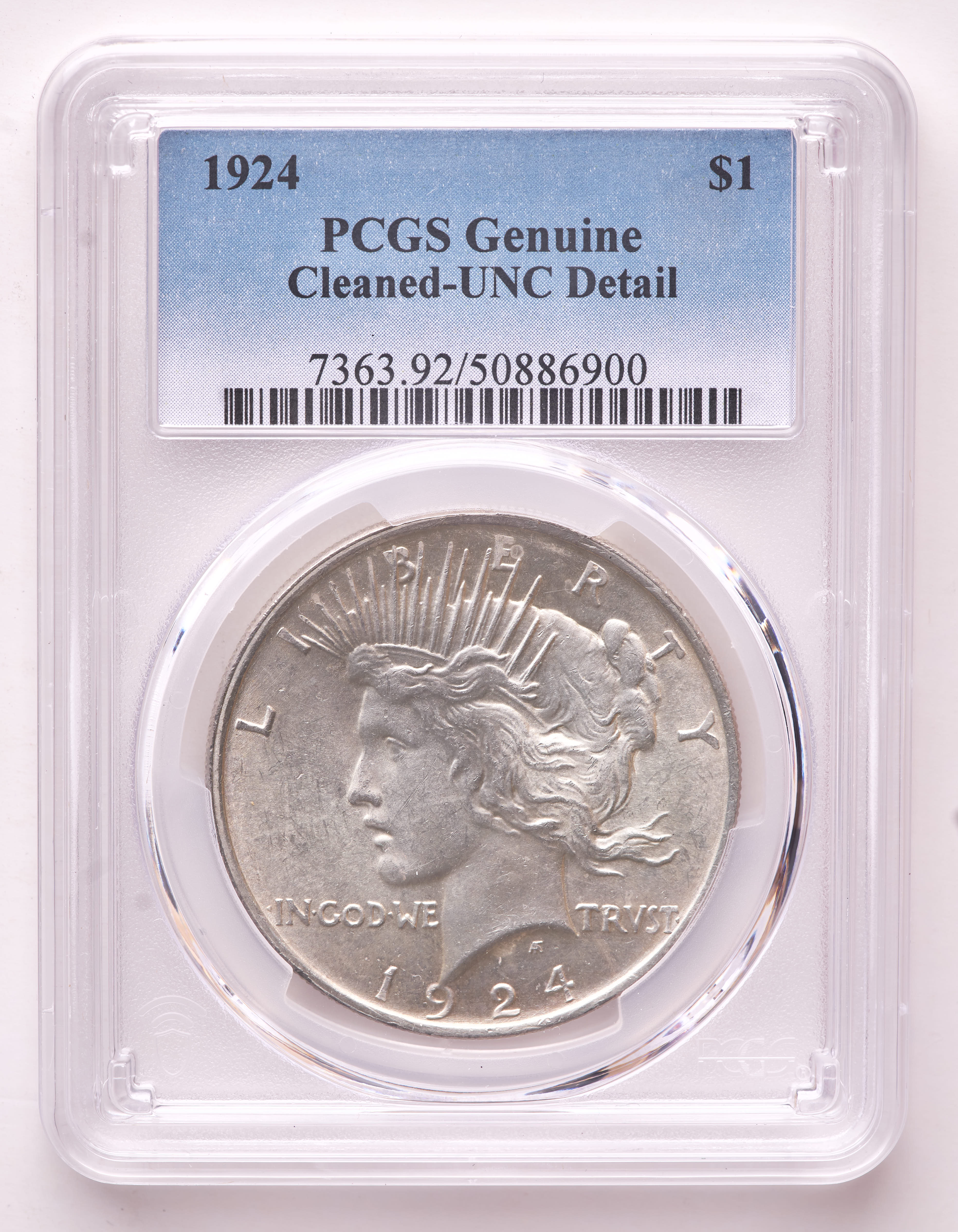 1924 Peace Silver Dollar (PCGS UNC Details) at PristineAuction.com 1924 Peace Silver Dollar (PCGS UNC Details) at PristineAuction.com