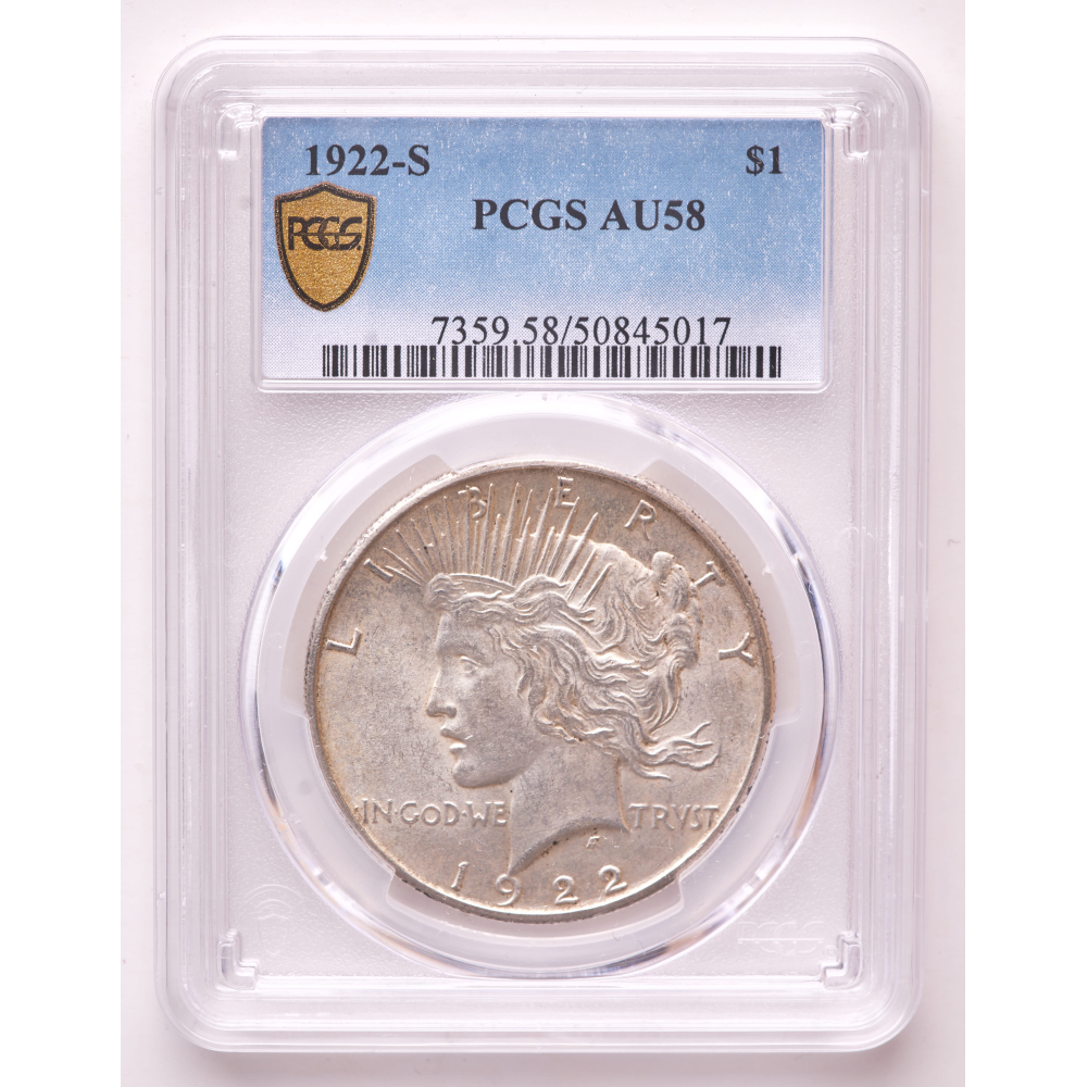 1922-S Peace Silver Dollar (PCGS AU58) at PristineAuction.com
