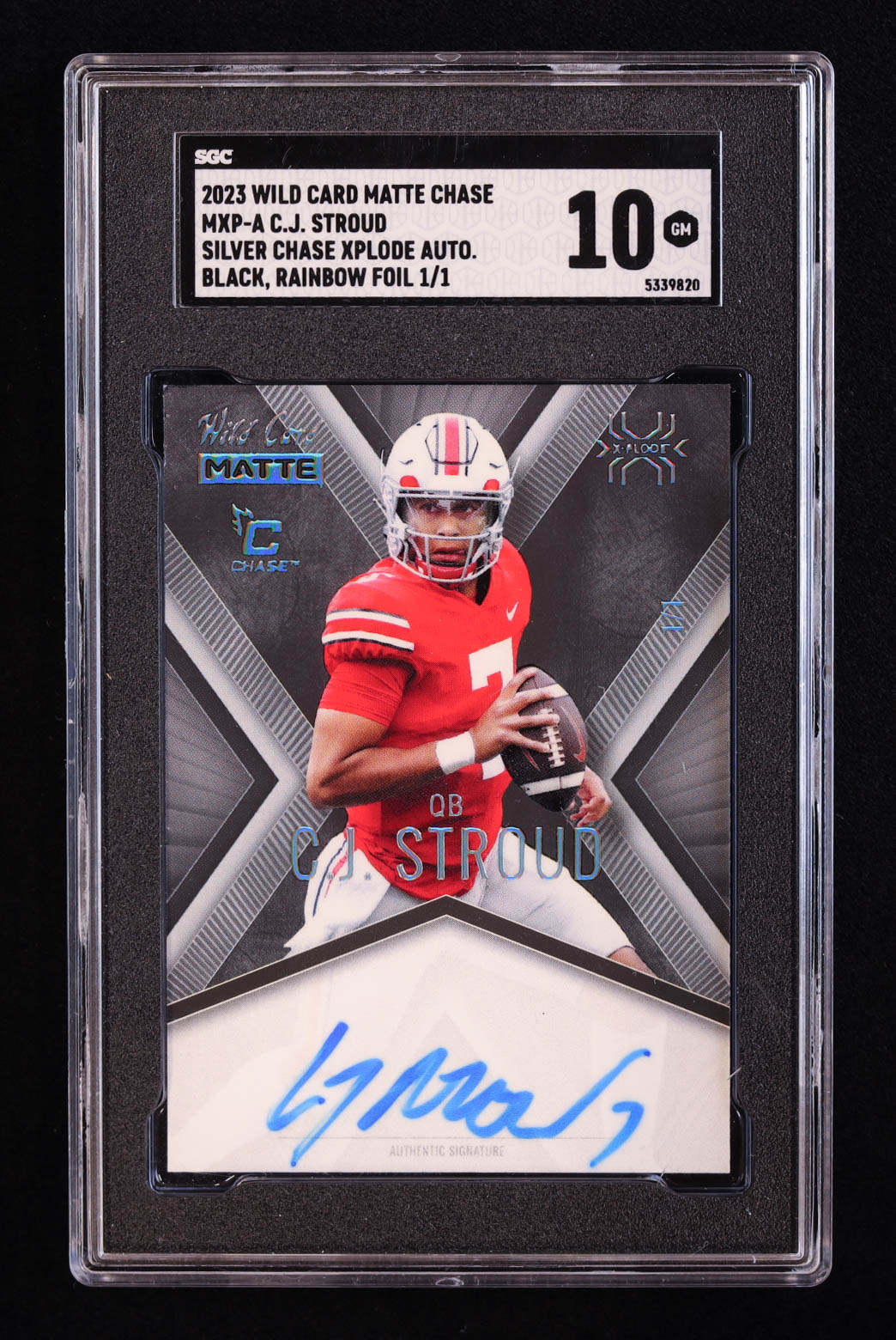 C.J Stroud 2023 Wild Card Matte Silver Chase X-plode Autograph Black #MXPA #1/1 RC (SGC 10) at PristineAuction.com C.J Stroud 2023 Wild Card Matte Silver Chase X-plode Autograph Black #MXPA #1/1 RC (SGC 10) at PristineAuction.com