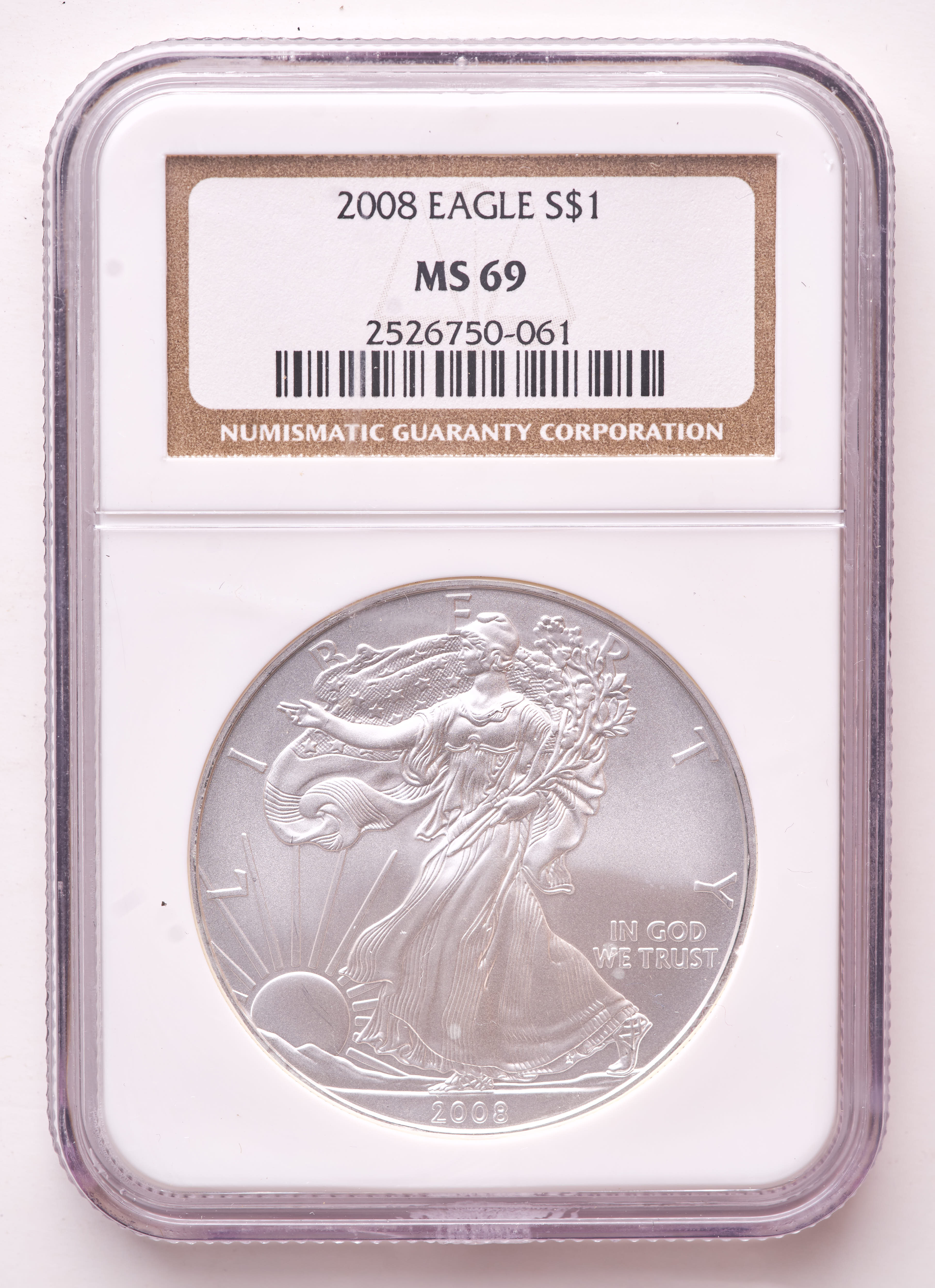 2008 American Silver Eagle 1oz .999 Fine Silver $1 Coin (NGC MS69) at PristineAuction.com 2008 American Silver Eagle 1oz .999 Fine Silver $1 Coin (NGC MS69) at PristineAuction.com