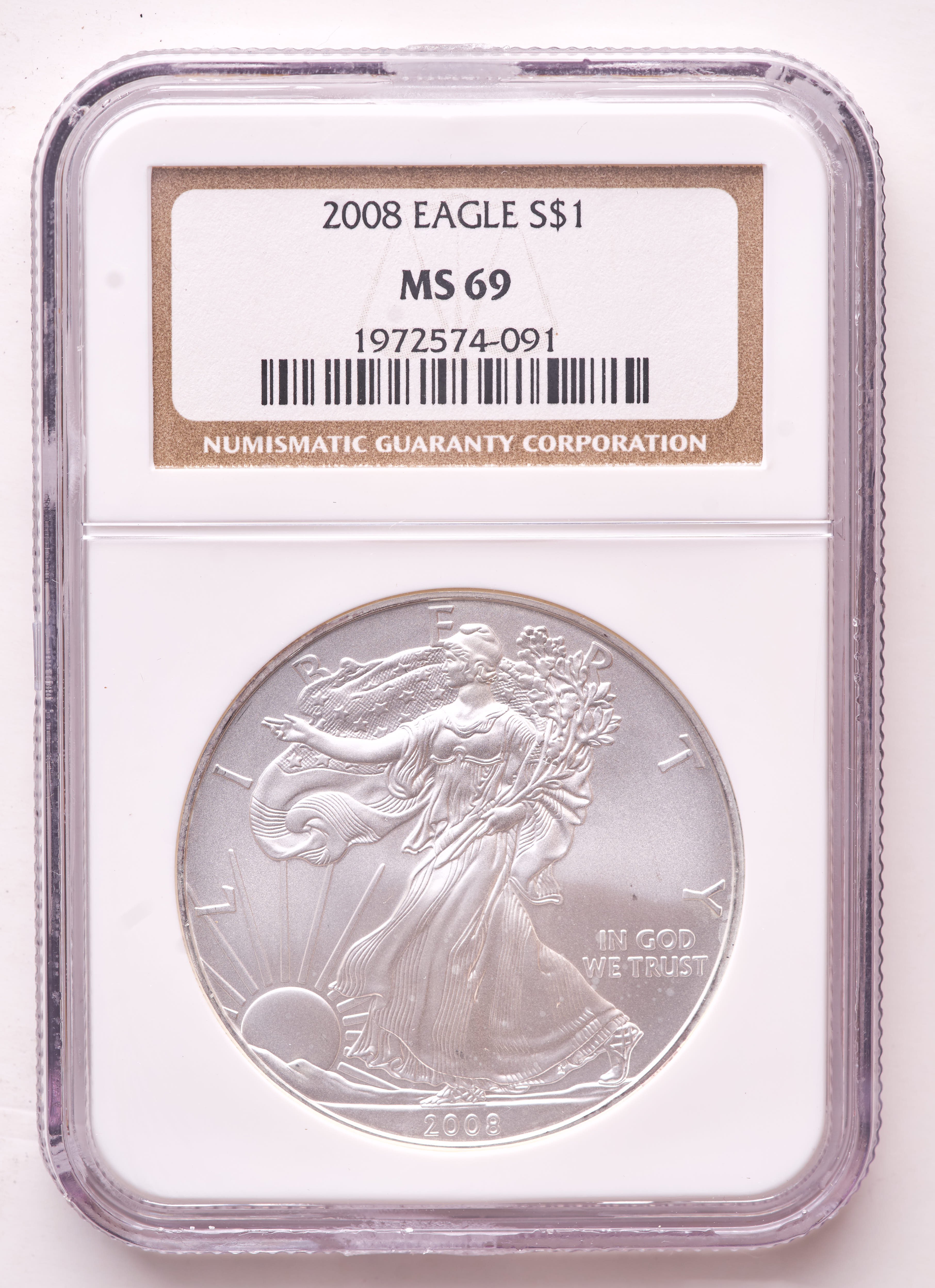 2008 American Silver Eagle 1oz .999 Fine Silver $1 Coin (NGC MS69) at PristineAuction.com 2008 American Silver Eagle 1oz .999 Fine Silver $1 Coin (NGC MS69) at PristineAuction.com