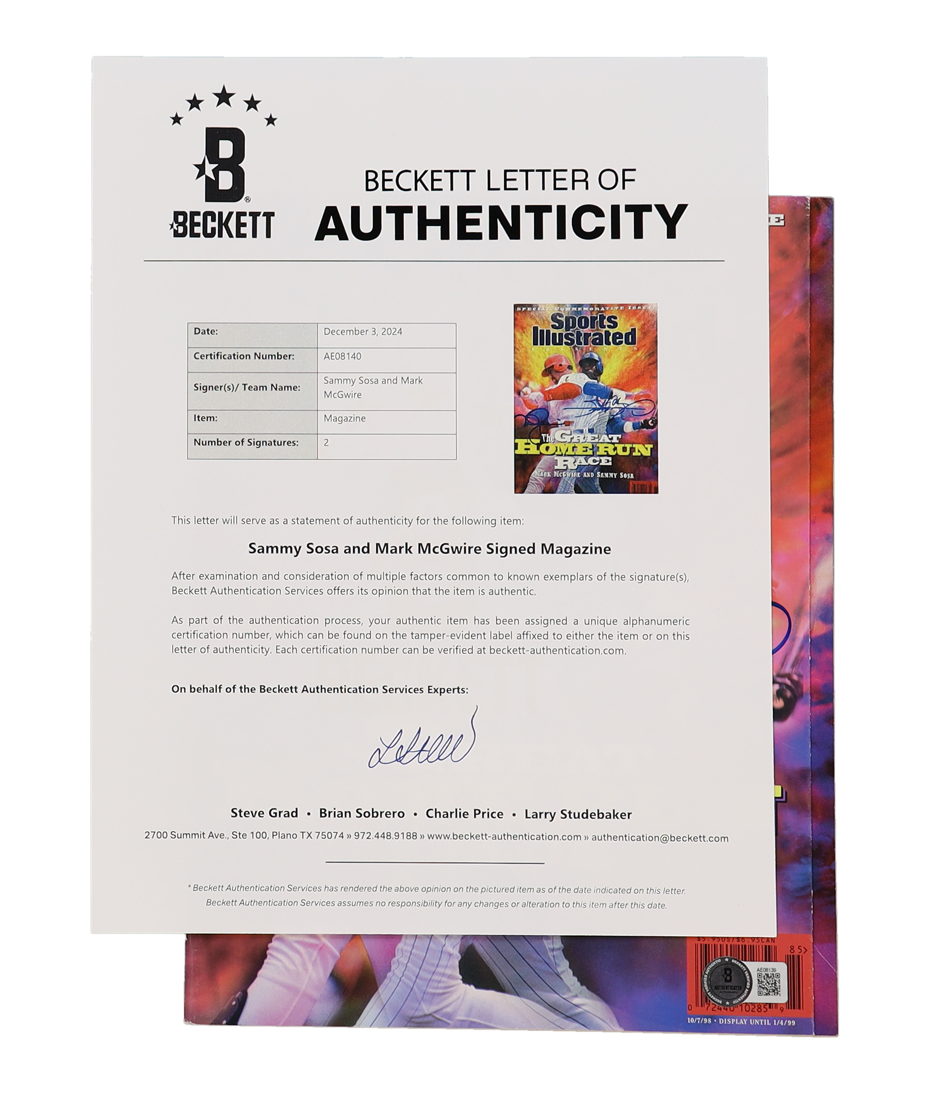 Mark McGwire & Sammy Sosa Signed 1998 "Sports Illustrated" Special Commemorative Issue Magazine (Beckett) at PristineAuction.com Mark McGwire & Sammy Sosa Signed 1998 "Sports Illustrated" Special Commemorative Issue Magazine (Beckett) at PristineAuction.com