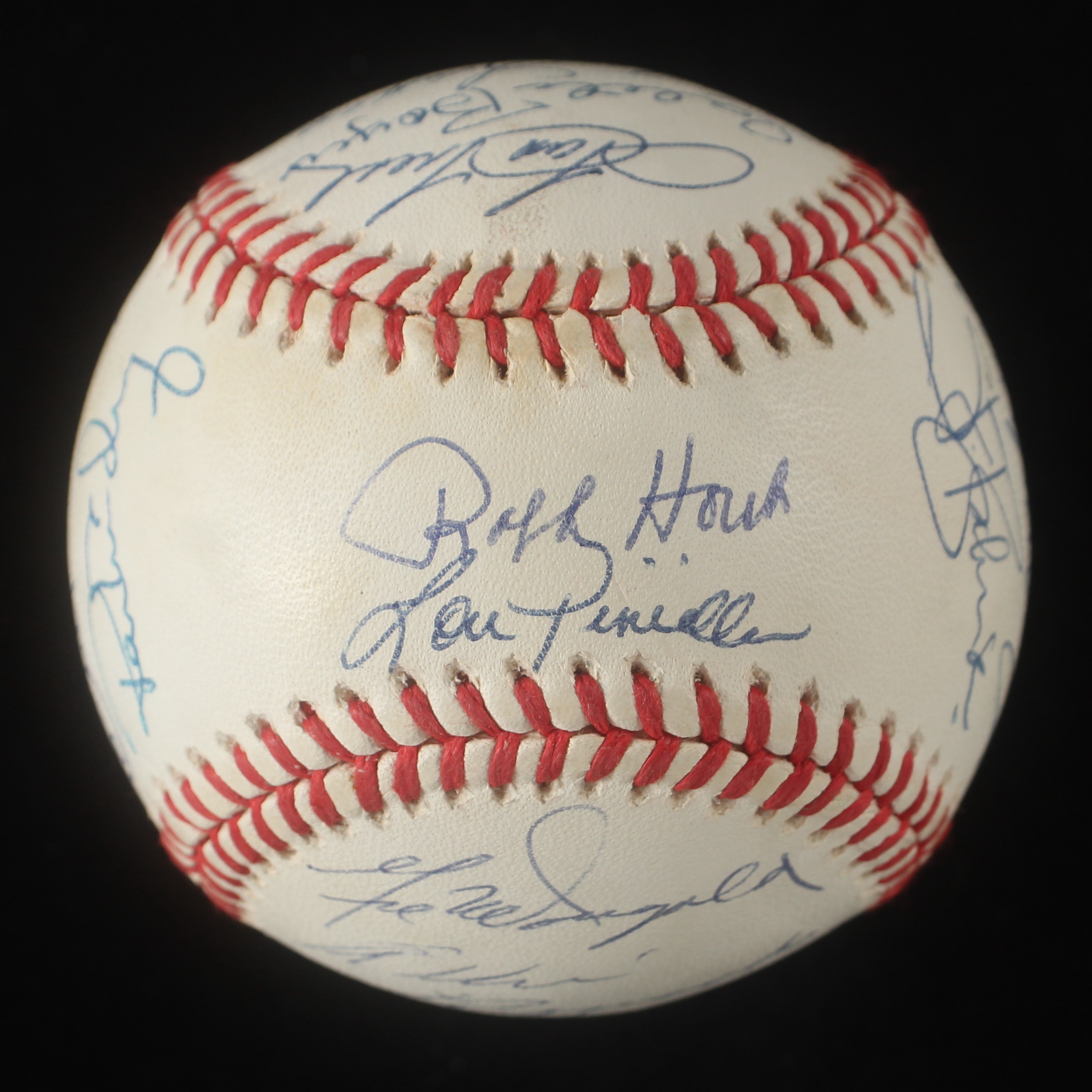 OAL Baseball Signed by (18) with Lou Piniella, Tom Tresh, Allie Reynolds, Moose Skowron with Display Case (PSA) at PristineAuction.com OAL Baseball Signed by (18) with Lou Piniella, Tom Tresh, Allie Reynolds, Moose Skowron with Display Case (PSA) at PristineAuction.com