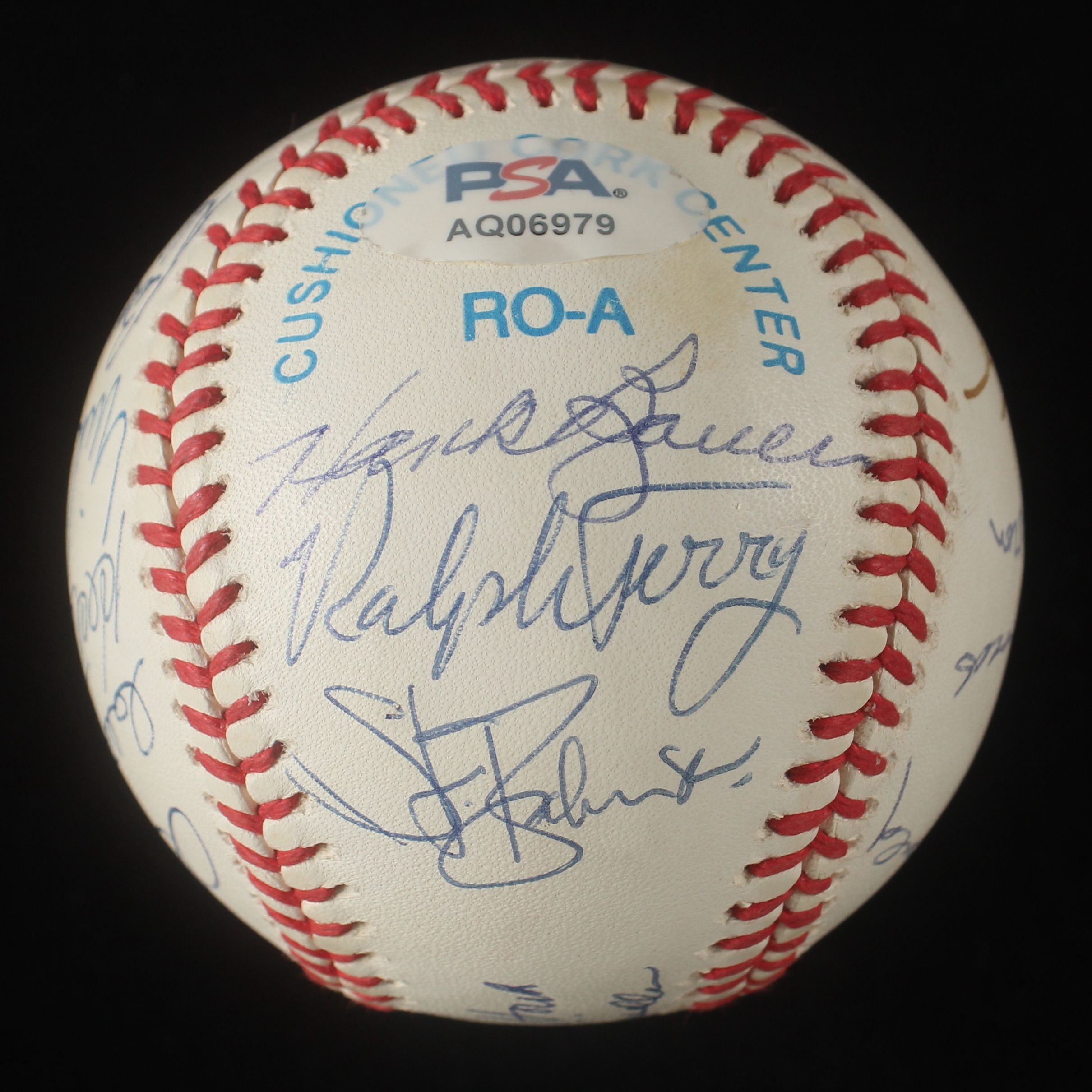 OAL Baseball Signed by (18) with Lou Piniella, Tom Tresh, Allie Reynolds, Moose Skowron with Display Case (PSA) at PristineAuction.com OAL Baseball Signed by (18) with Lou Piniella, Tom Tresh, Allie Reynolds, Moose Skowron with Display Case (PSA) at PristineAuction.com