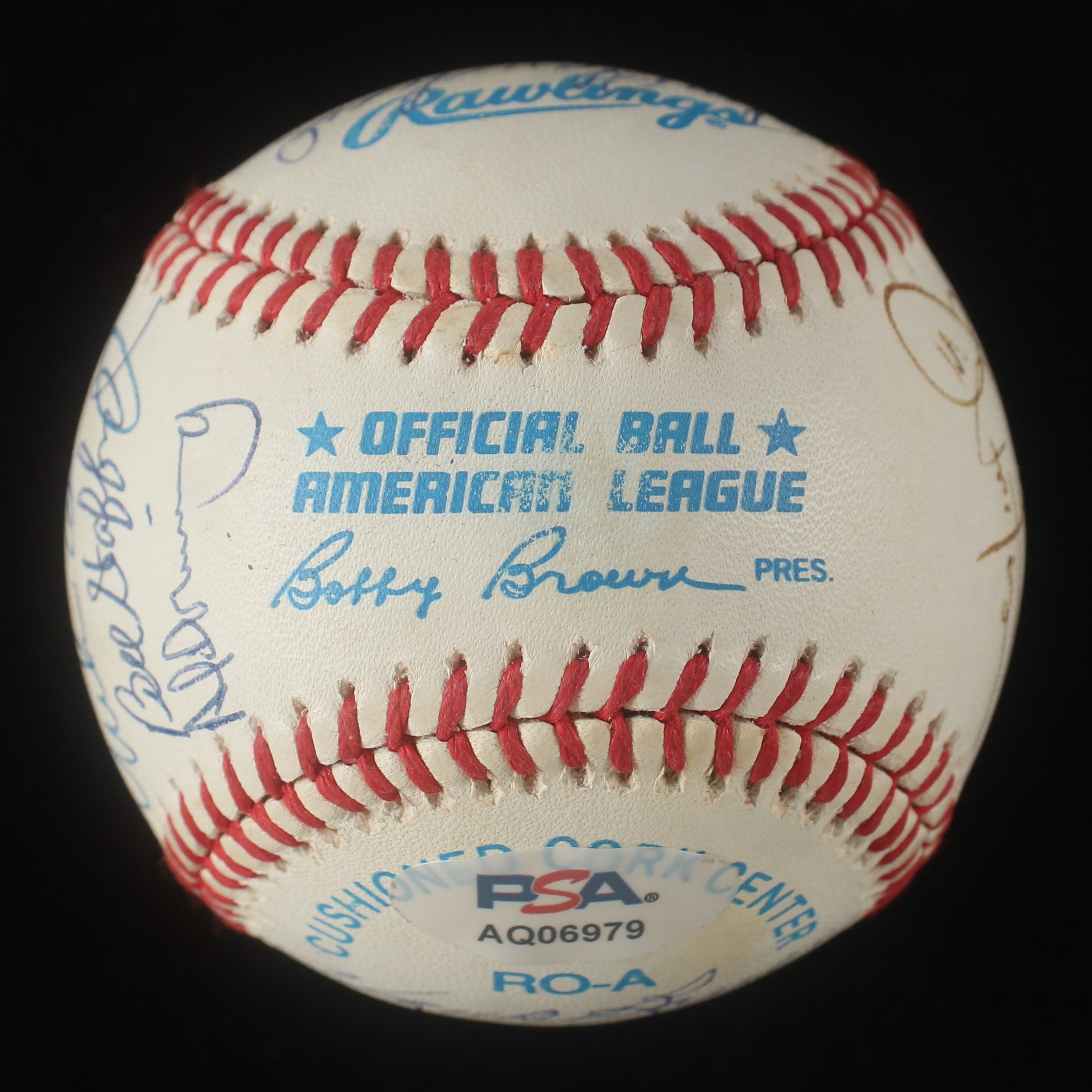 OAL Baseball Signed by (18) with Lou Piniella, Tom Tresh, Allie Reynolds, Moose Skowron with Display Case (PSA) at PristineAuction.com OAL Baseball Signed by (18) with Lou Piniella, Tom Tresh, Allie Reynolds, Moose Skowron with Display Case (PSA) at PristineAuction.com