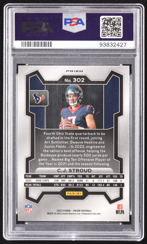 CJ Stroud 2023 Panini Prizm Rookie Variations Prizms Silver #302 RC (PSA 10) at PristineAuction.com CJ Stroud 2023 Panini Prizm Rookie Variations Prizms Silver #302 RC (PSA 10) at PristineAuction.com