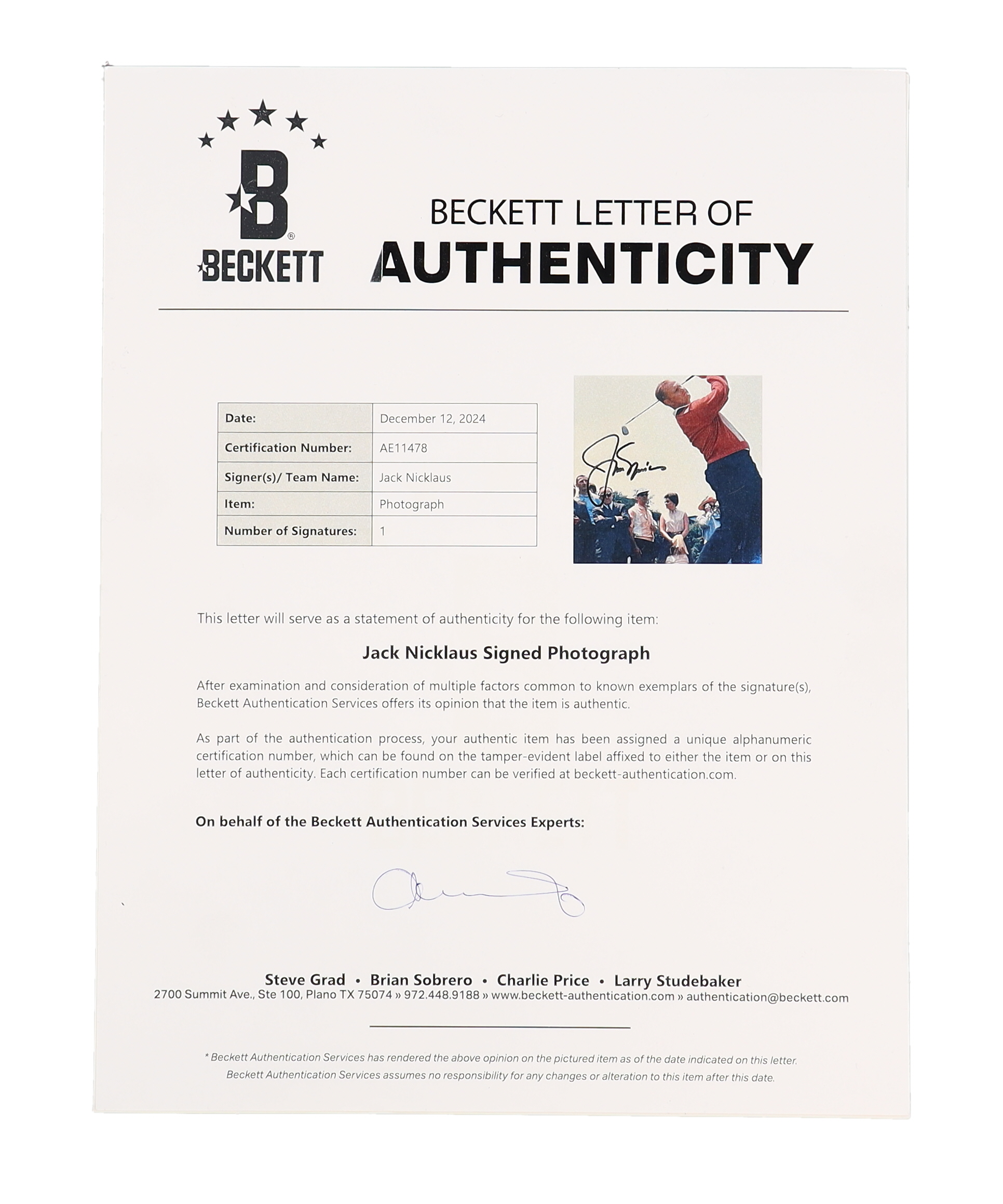 Jack Nicklaus Signed 8x10 Photo (Beckett) at PristineAuction.com Jack Nicklaus Signed 8x10 Photo (Beckett) at PristineAuction.com