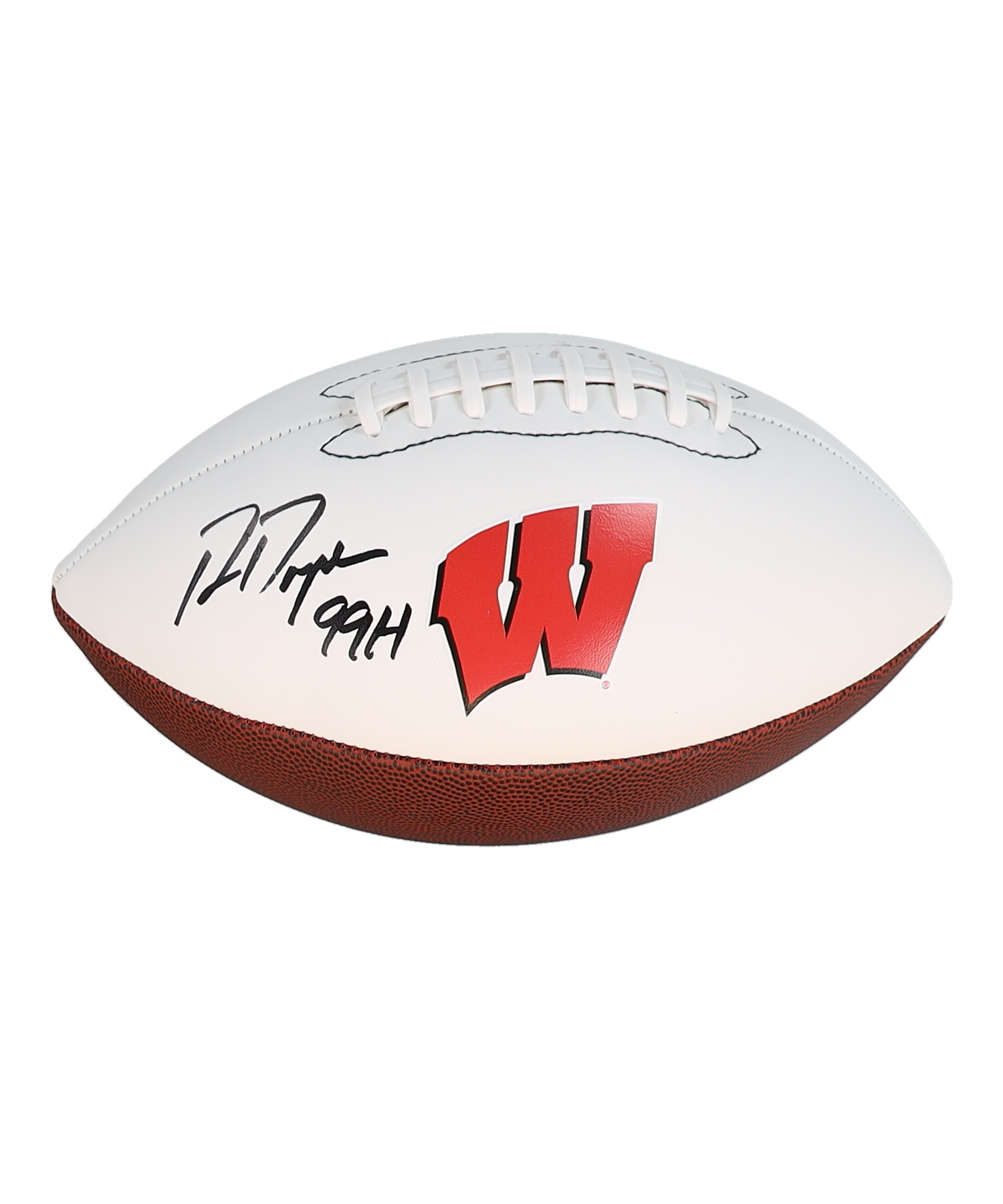 Ron Dayne Signed Badgers Logo Football Inscribed "99H' (Schwartz) at PristineAuction.com Ron Dayne Signed Badgers Logo Football Inscribed "99H' (Schwartz) at PristineAuction.com