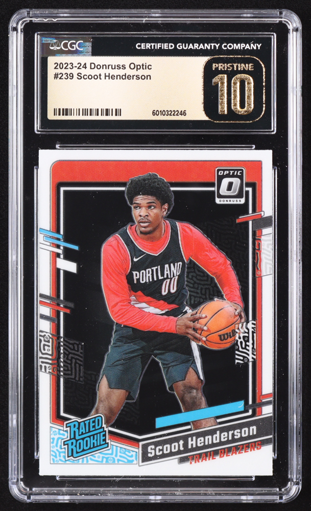 Scoot Henderson 2023-24 Donruss Optic #239 RR RC (CGC 10 | Pristine Black Label) at PristineAuction.com Scoot Henderson 2023-24 Donruss Optic #239 RR RC (CGC 10 | Pristine Black Label) at PristineAuction.com