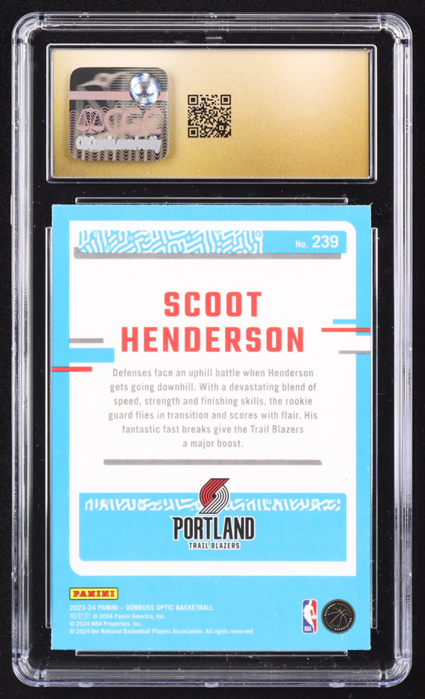 Scoot Henderson 2023-24 Donruss Optic #239 RR RC (CGC 10 | Pristine Black Label) at PristineAuction.com Scoot Henderson 2023-24 Donruss Optic #239 RR RC (CGC 10 | Pristine Black Label) at PristineAuction.com