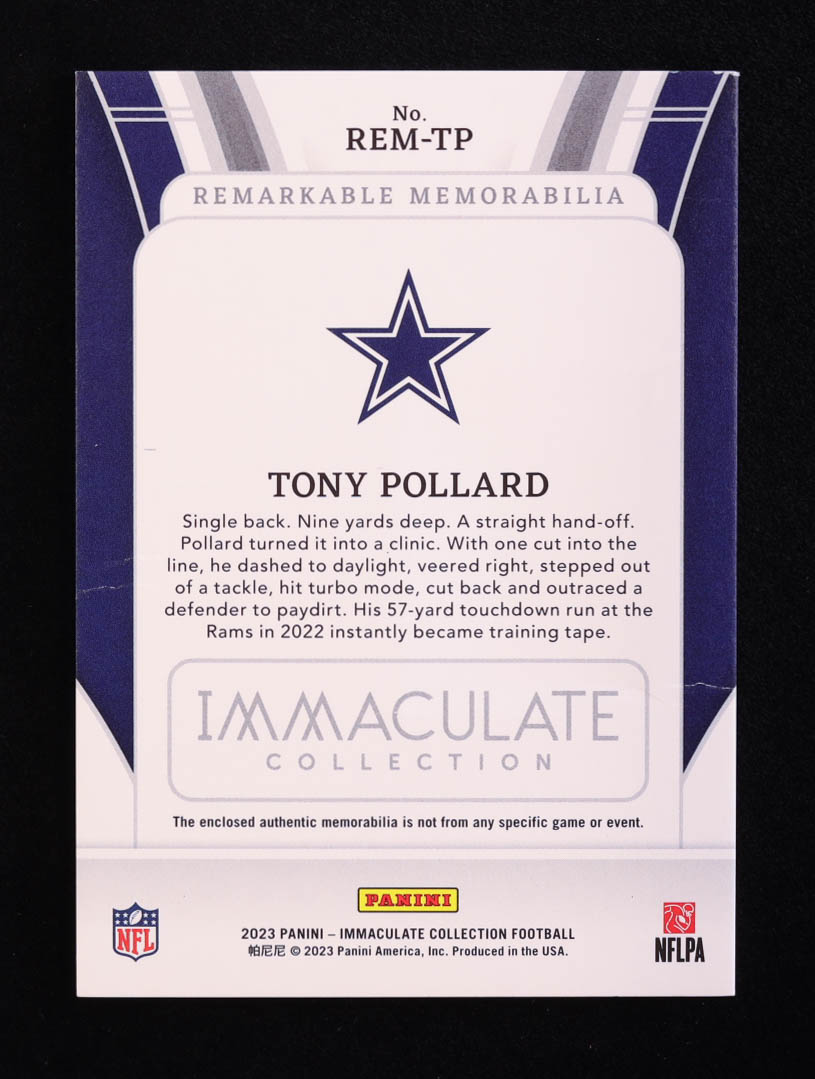 Tony Pollard 2023 Immaculate Collection Remarkable Memorabilia Gold #4 #03/10 at PristineAuction.com Tony Pollard 2023 Immaculate Collection Remarkable Memorabilia Gold #4 #03/10 at PristineAuction.com