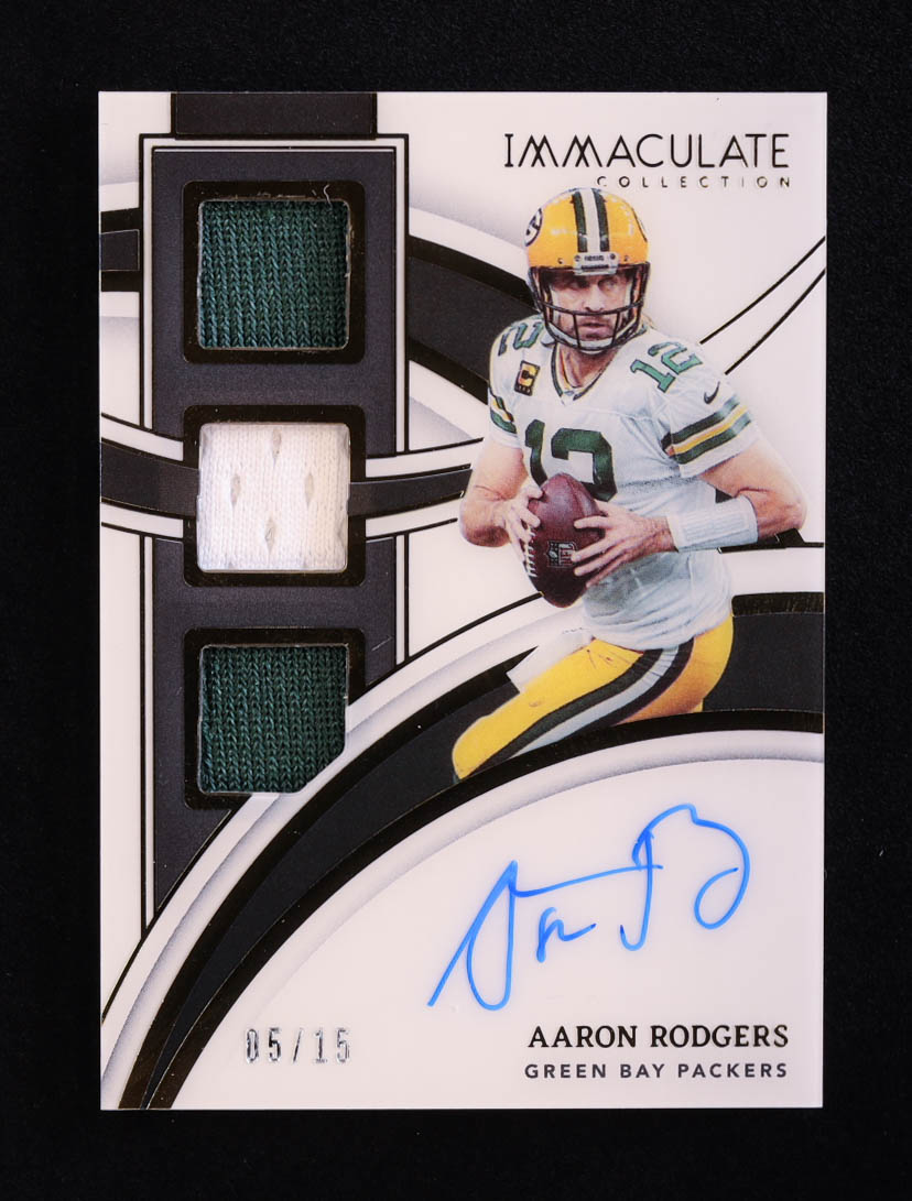 Aaron Rodgers 2023 Immaculate Collection Premium Patch Autographs #25 #05/15 EXCH at PristineAuction.com Aaron Rodgers 2023 Immaculate Collection Premium Patch Autographs #25 #05/15 EXCH at PristineAuction.com