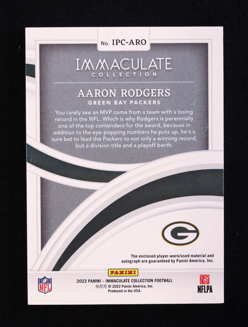 Aaron Rodgers 2023 Immaculate Collection Premium Patch Autographs #25 #05/15 EXCH at PristineAuction.com Aaron Rodgers 2023 Immaculate Collection Premium Patch Autographs #25 #05/15 EXCH at PristineAuction.com