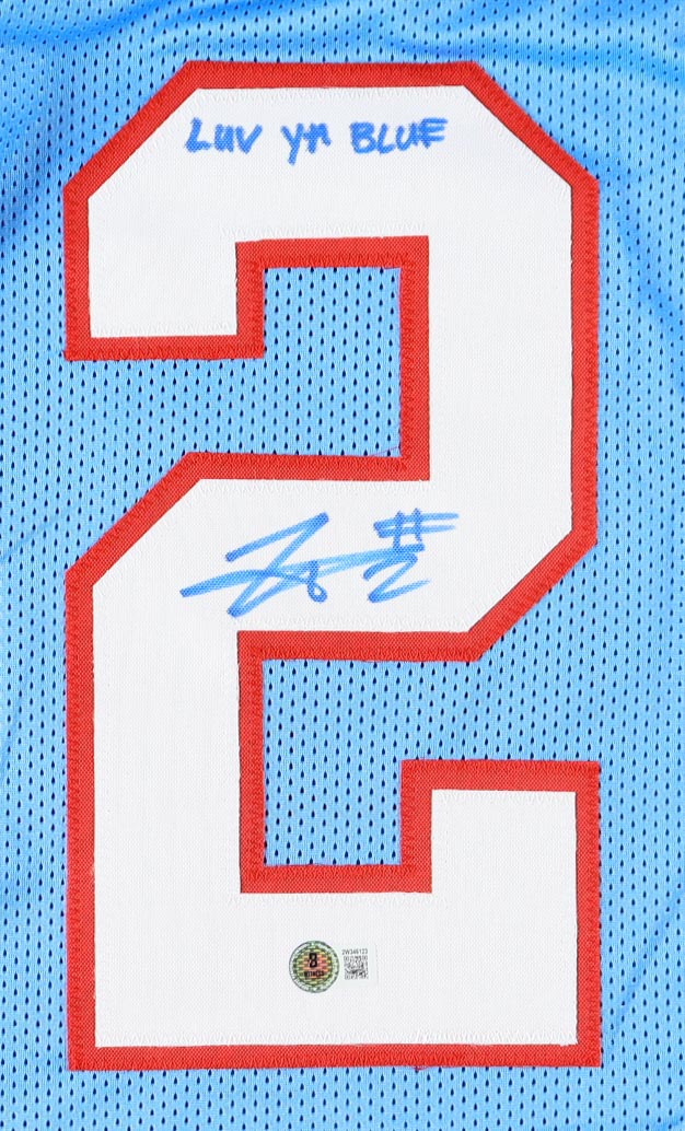 Tyjae Spears Signed Jersey Inscribed "Luv Ya Blue" (Beckett) at PristineAuction.com Tyjae Spears Signed Jersey Inscribed "Luv Ya Blue" (Beckett) at PristineAuction.com