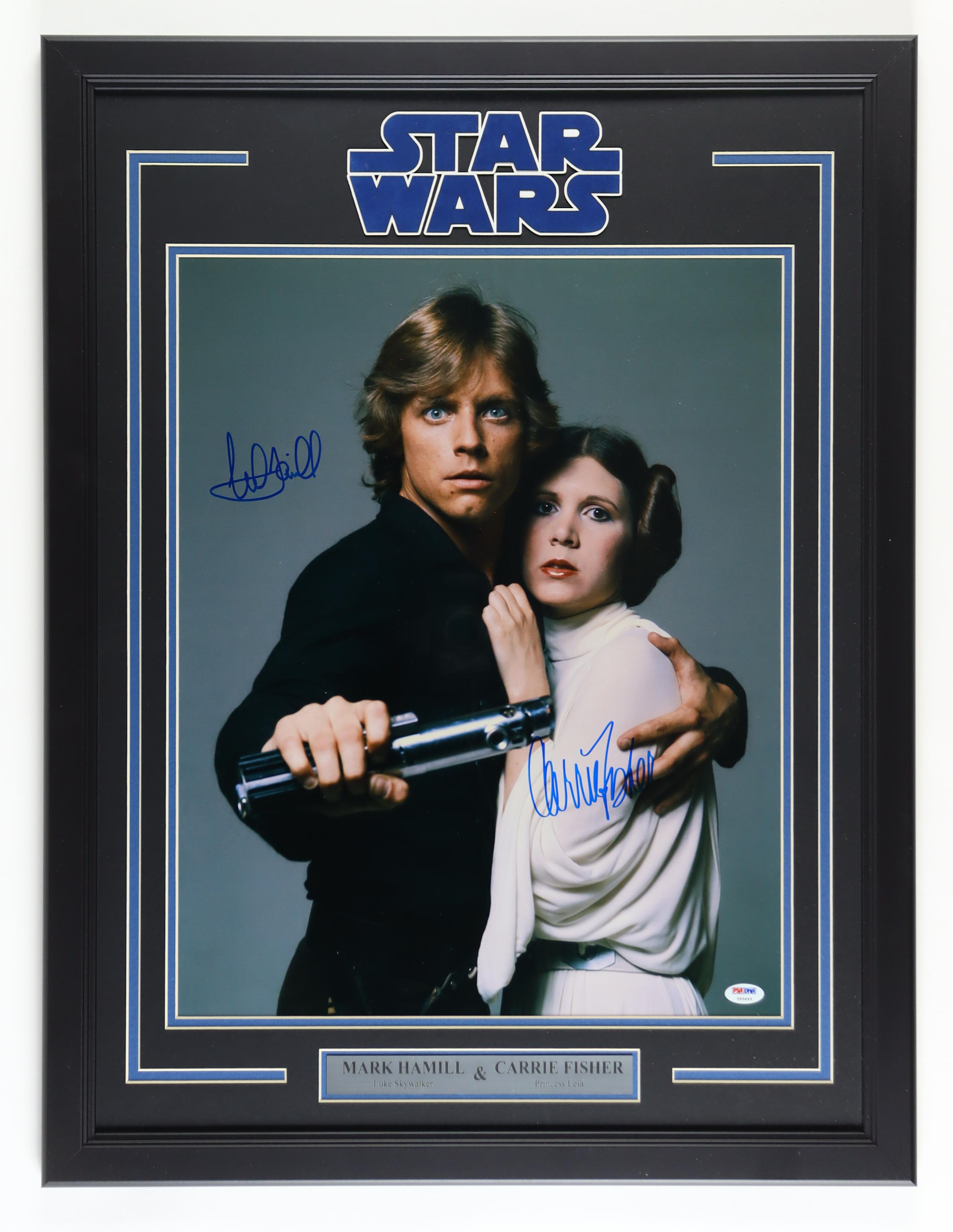 Mark Hamill & Carrie Fisher Signed "Star Wars" Custom Framed Photo Display With Character Plaque (PSA) at PristineAuction.com Mark Hamill & Carrie Fisher Signed "Star Wars" Custom Framed Photo Display With Character Plaque (PSA) at PristineAuction.com