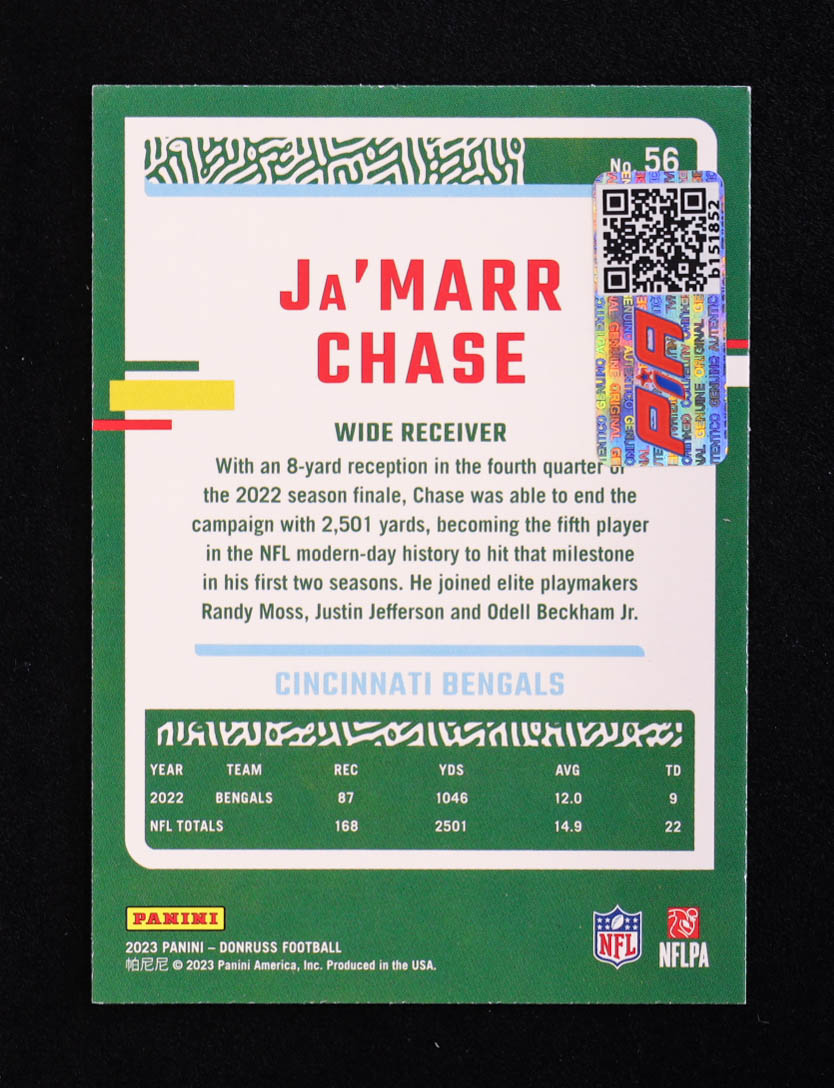 Ja'Marr Chase Signed 2023 Donruss #56 (PIA) at PristineAuction.com Ja'Marr Chase Signed 2023 Donruss #56 (PIA) at PristineAuction.com