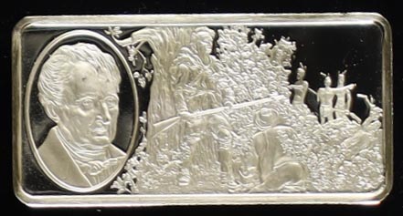 Franklin Mint One Hundred Greatest Americans: James Fenimore Cooper - 500 Grains Sterling (.9636 oz. Silver) Silver Bullion Bar at PristineAuction.com Franklin Mint One Hundred Greatest Americans: James Fenimore Cooper - 500 Grains Sterling (.9636 oz. Silver) Silver Bullion Bar at PristineAuction.com