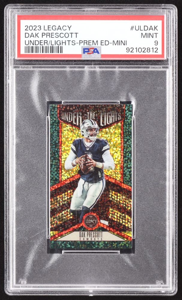 Dak Prescott 2023 Panini Legacy Under the Lights Premium Edition Emerald Mini #42 #5/25 (PSA 9) at PristineAuction.com Dak Prescott 2023 Panini Legacy Under the Lights Premium Edition Emerald Mini #42 #5/25 (PSA 9) at PristineAuction.com