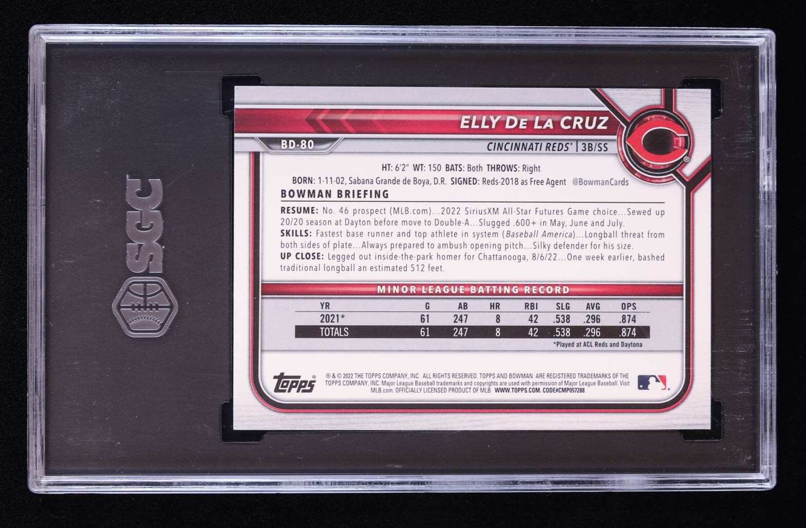 Elly De La Cruz 2022 Bowman Draft #BD80 RC (SGC 10) at PristineAuction.com Elly De La Cruz 2022 Bowman Draft #BD80 RC (SGC 10) at PristineAuction.com