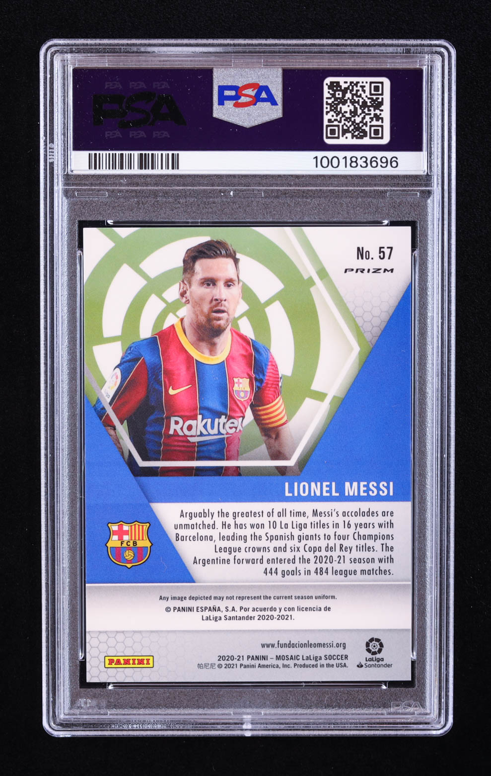 Lionel Messi 2020-21 Panini Mosaic La Liga Mosaic #57 (PSA 9) at PristineAuction.com Lionel Messi 2020-21 Panini Mosaic La Liga Mosaic #57 (PSA 9) at PristineAuction.com