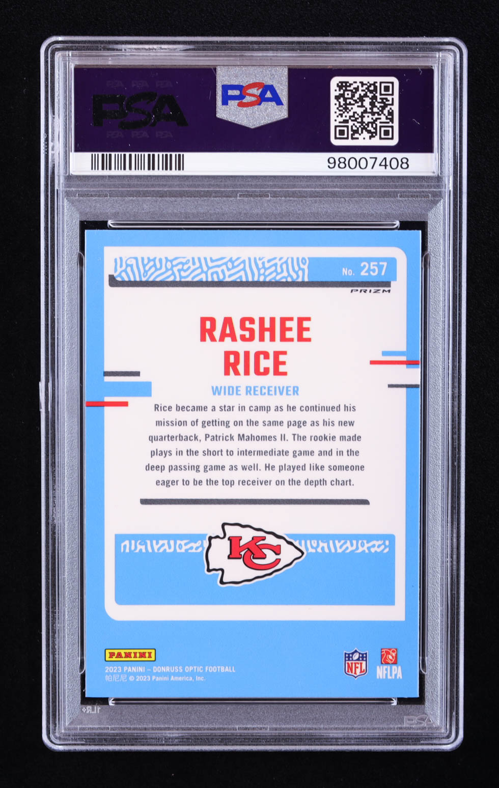 Rashee Rice 2023 Donruss Optic Purple Shock RR #257 RC (PSA 10) at PristineAuction.com Rashee Rice 2023 Donruss Optic Purple Shock RR #257 RC (PSA 10) at PristineAuction.com