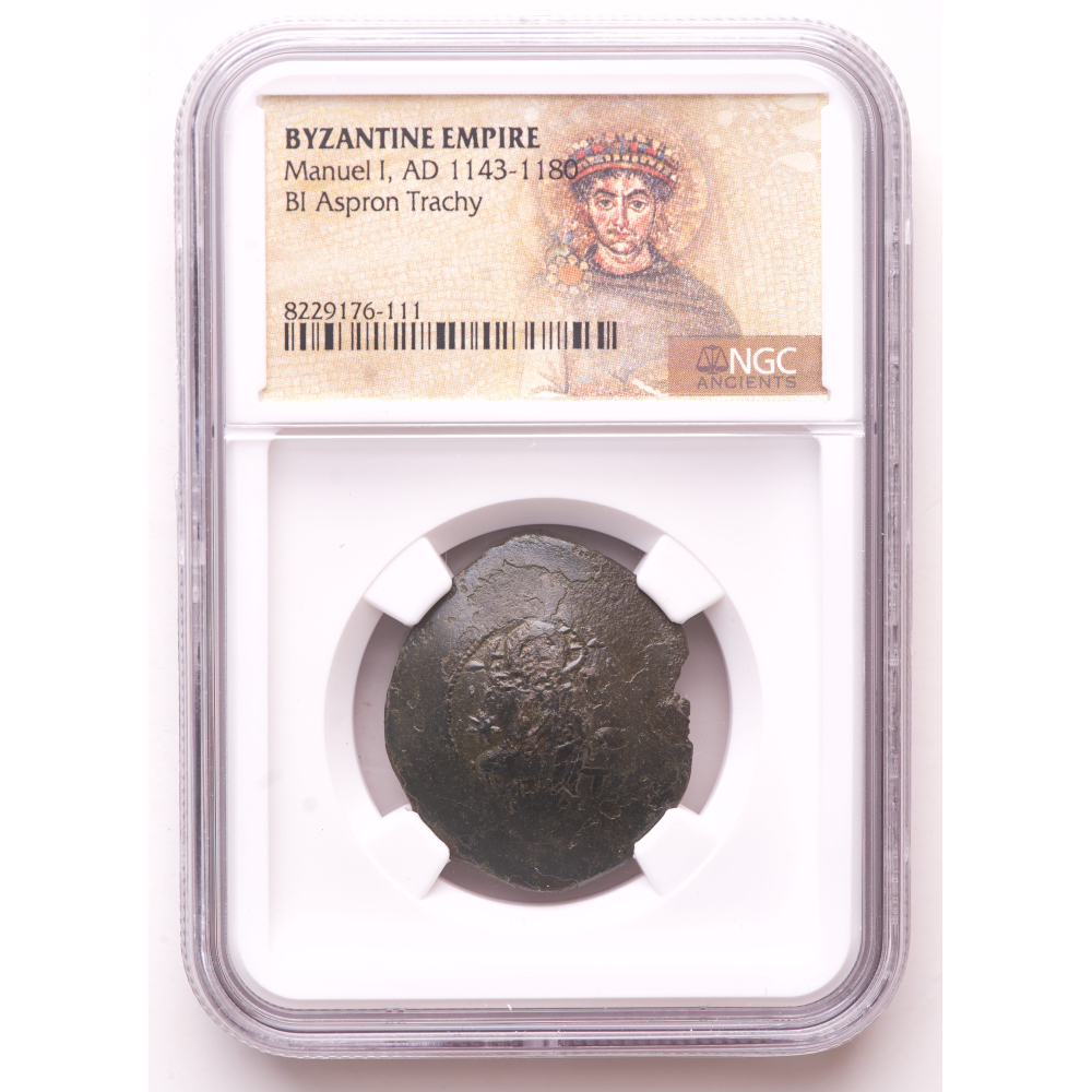 Manue I (1143-1180) Byzantine Billon Aspron Trachy (NGC) at PristineAuction.com