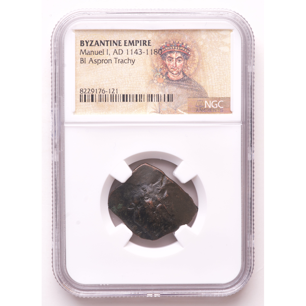 Manue I (1143-1180) Byzantine Billon Aspron Trachy (NGC) at PristineAuction.com