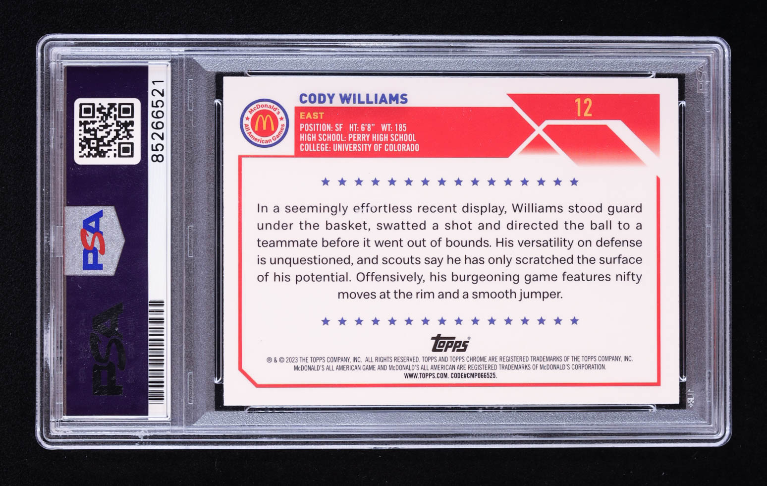 Cody Williams Signed 2023 Topps Chrome McDonald's All American #12 RC (PSA) at PristineAuction.com Cody Williams Signed 2023 Topps Chrome McDonald's All American #12 RC (PSA) at PristineAuction.com