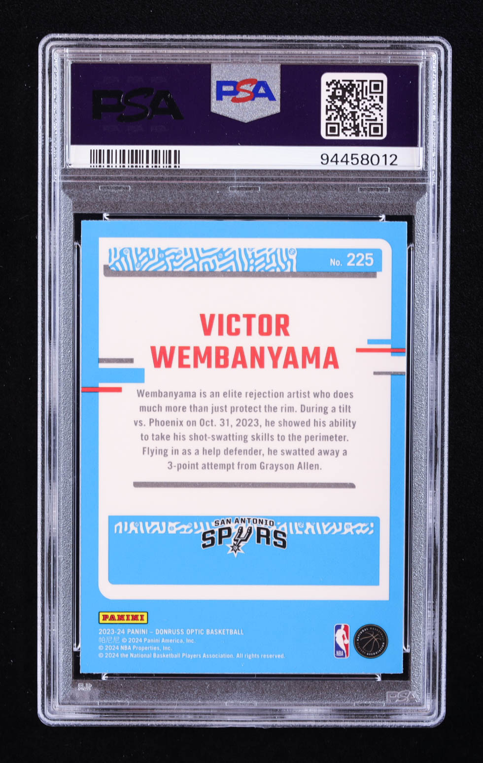 Victor Wembanyama 2023 Donruss Optic RR #225 RC (PSA 9) at PristineAuction.com Victor Wembanyama 2023 Donruss Optic RR #225 RC (PSA 9) at PristineAuction.com