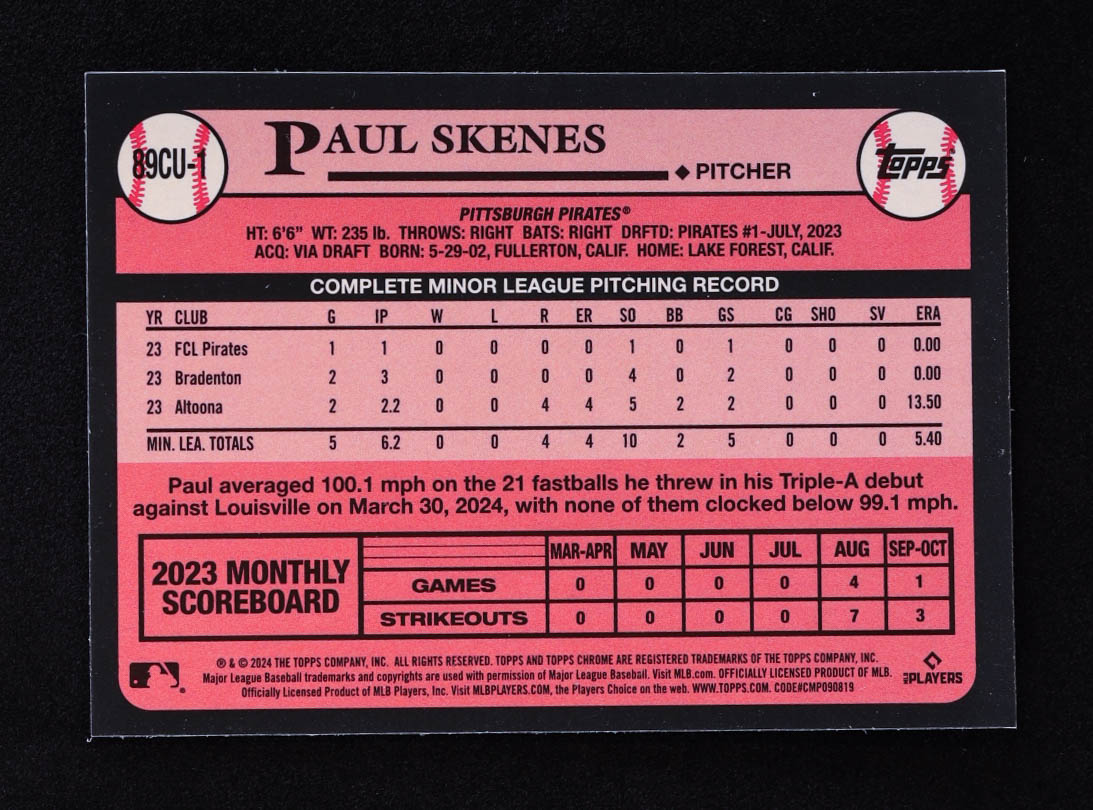Paul Skenes 2024 Topps Chrome Update '89 Topps #89CU1 RC at PristineAuction.com Paul Skenes 2024 Topps Chrome Update '89 Topps #89CU1 RC at PristineAuction.com