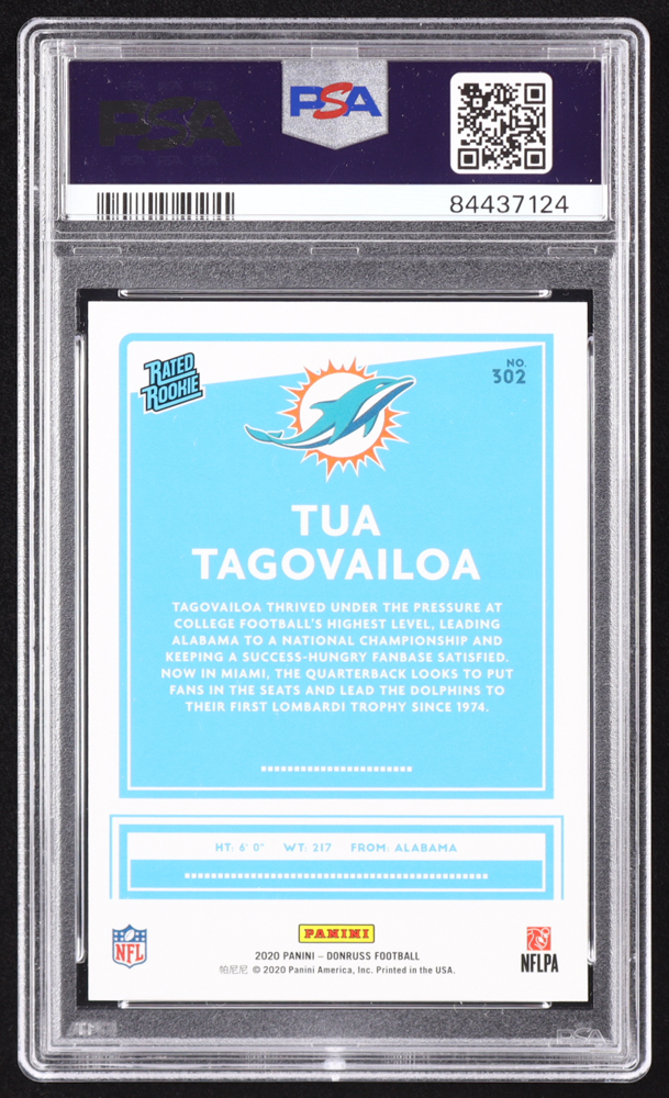 Tua Tagovailoa 2020 Donruss #302 RR RC (PSA 10) at PristineAuction.com Tua Tagovailoa 2020 Donruss #302 RR RC (PSA 10) at PristineAuction.com