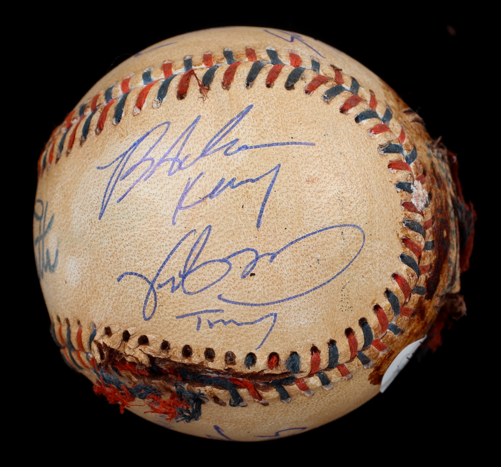 "The Sandlot" Prop Replica Baseball Cast-Signed & Inscribed by (8) with Marty York, Chauncey Leopardi, Tom Guiry, Shane Obedinzki (JSA) at PristineAuction.com "The Sandlot" Prop Replica Baseball Cast-Signed & Inscribed by (8) with Marty York, Chauncey Leopardi, Tom Guiry, Shane Obedinzki (JSA) at PristineAuction.com