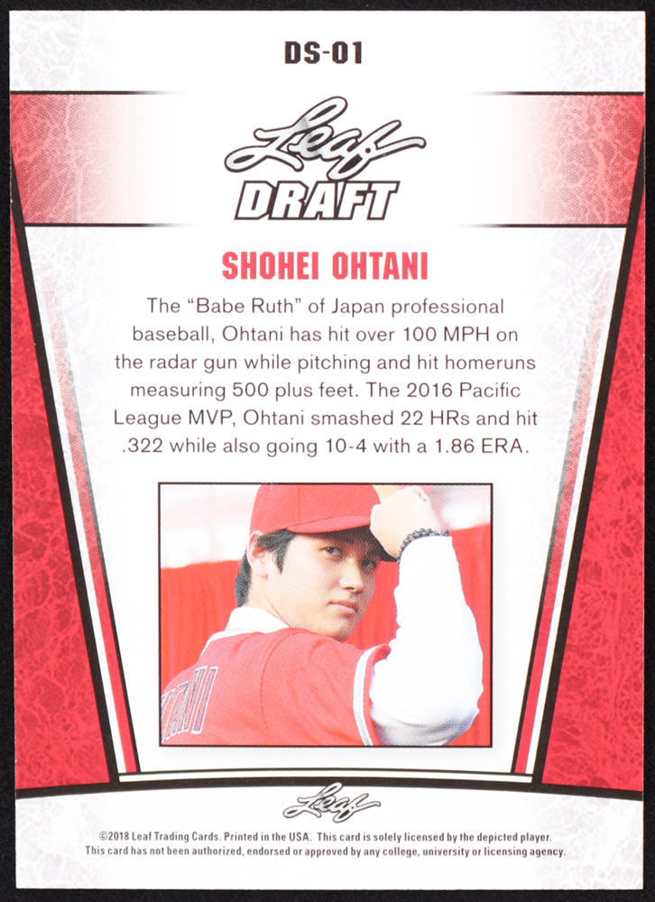Shohei Ohtani 2018 Leaf Ohtani Draft Silver #DS01 RC at PristineAuction.com Shohei Ohtani 2018 Leaf Ohtani Draft Silver #DS01 RC at PristineAuction.com