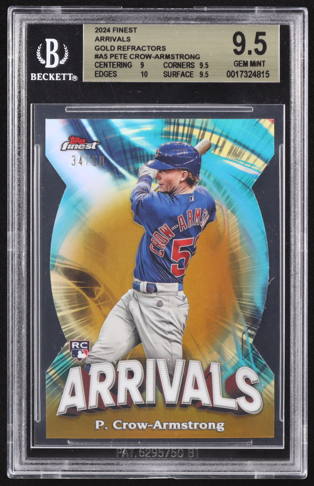 Pete Crow-Armstrong 2024 Finest Arrivals Gold Refractors #A5 RC #34/50 (BGS 9.5) at PristineAuction.com Pete Crow-Armstrong 2024 Finest Arrivals Gold Refractors #A5 RC #34/50 (BGS 9.5) at PristineAuction.com